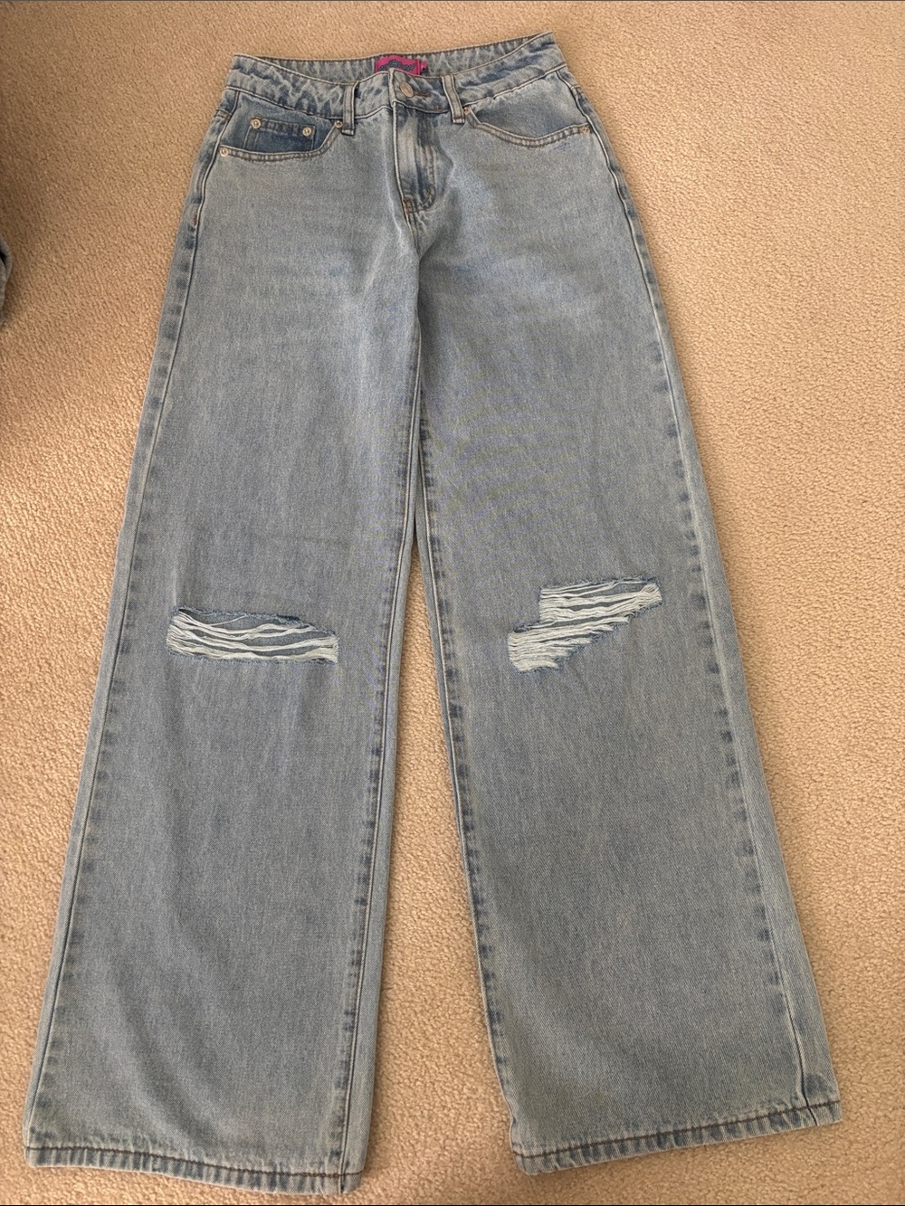 Edikted Light Blue Wide-Leg Distressed Jeans, xs